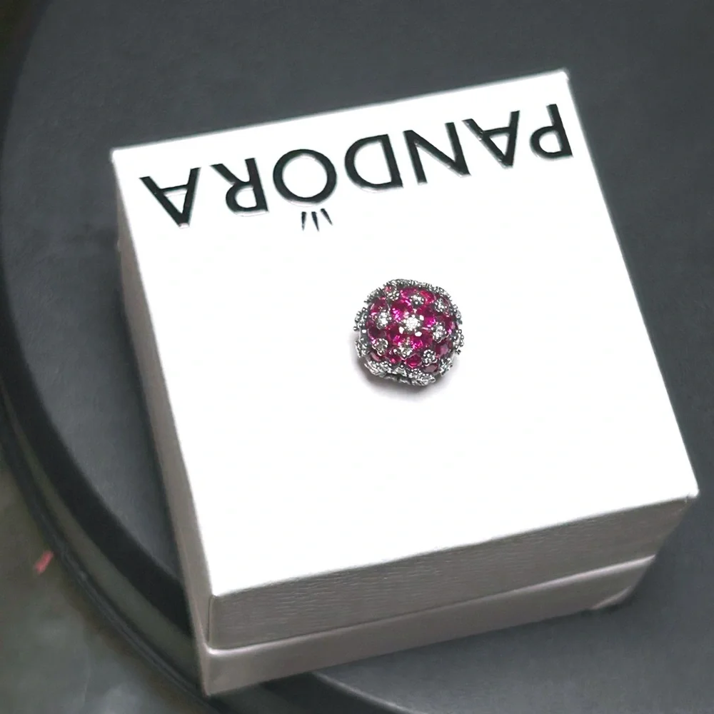 PANDORA Sparkling Pavé Round Pink Charm w/box - Picture 2 of 11